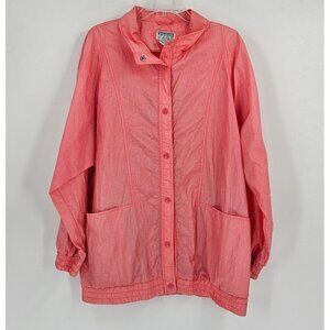White Fish Bay Womens Sz 1X Vintage Coral Windbreaker Jacket Snap Front